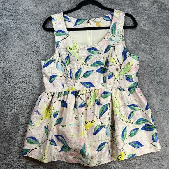 Leifsdottir Tops - Leifsdottir Parrot Print Brocade Peplum Top 12 Gold Pink Metallic Anthropologie
